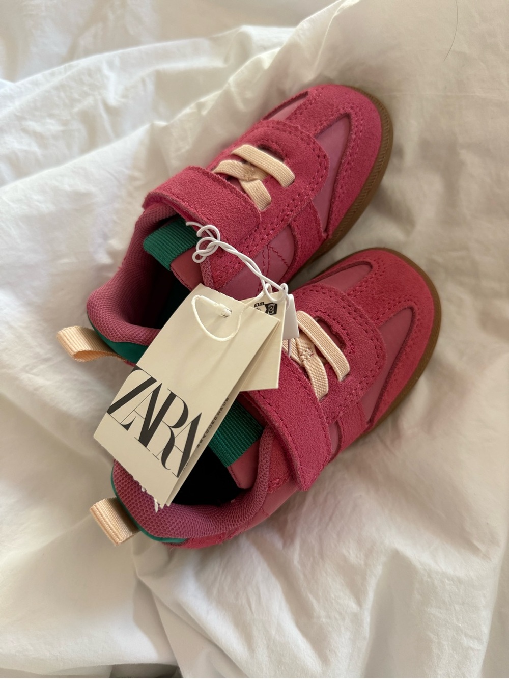 Zara Pink & Cream Kids Suede-Trim Sneakers